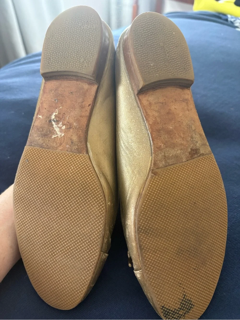 Chanel Gold Leather Ballet Flats - Women's 38